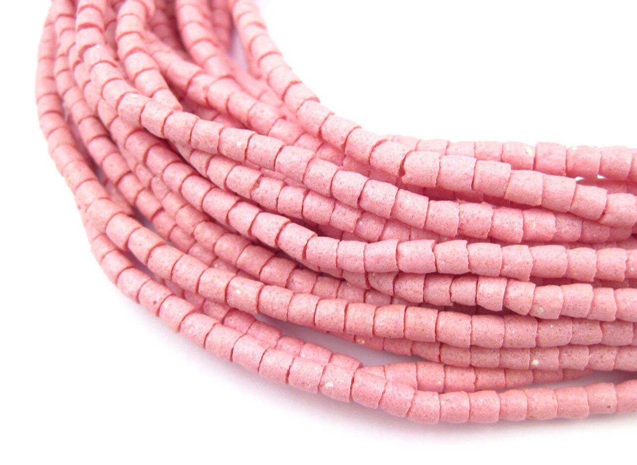 The Bead Chest Ghana Sandcast Beads - Full Strand of African Powder Glass Beads (3mm, Pink) - Single 26" Strand